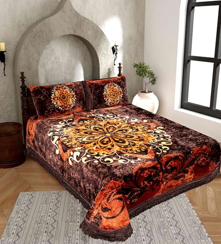 Image of Petals Dreams Bridal Bedsheet Set with 2 Pillow Covers for Wedding, King Size Double Bed (Royal Ember)