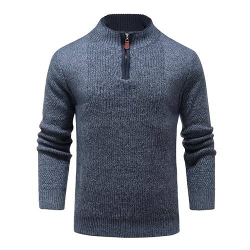 Allthemen Pull Zippé Homme Casual Pull-Over Automne Hiver Manches Longues Chaudes Sweater Col Montant Navy XL