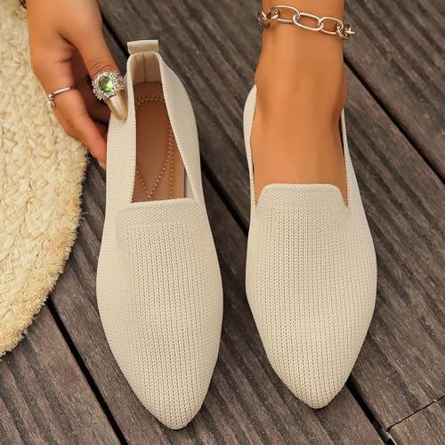 Women’s Flats Shoes Pointed Toe Ballet Dressy Comfortable Mesh Breathable Knitted Slip On Loafers Low Top Non-Slip Flat Lightweight Solid Color Casual Dance Ballerina Dress Shoes3