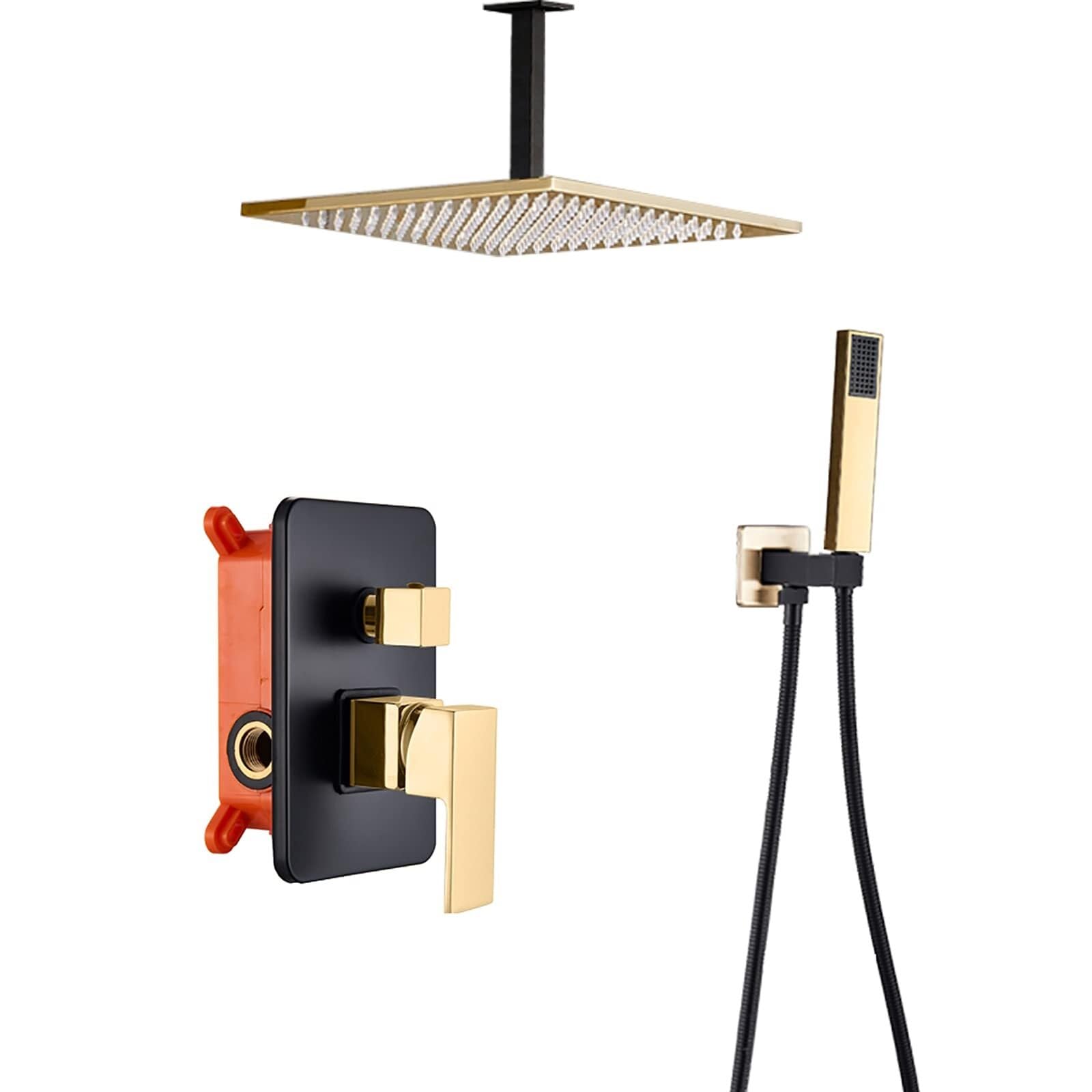 Blekwetaat Style 4 Shower Head Rain Shower System Black Gold Shower Faucet Set Ceiling Mounted Shower Combo Set Single Handle Brass Rain Mixer Shower