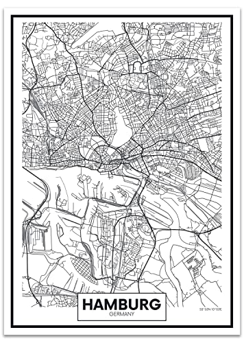 wandmotiv24 Poster als Wanddeko, Größe 18x13cm, Straßen Karte Hamburg, Deutschland, Koordinaten, Reisen, Moderne Wanddeko, Wandbilder, Deko, Bild M0140