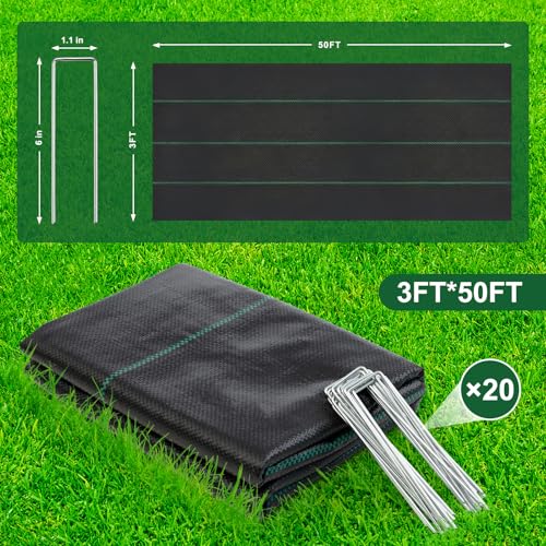 Weed Barrier Landscape Fabric 3FT x 50FT , with 20 U-Shaped Ground Stakes - image 2