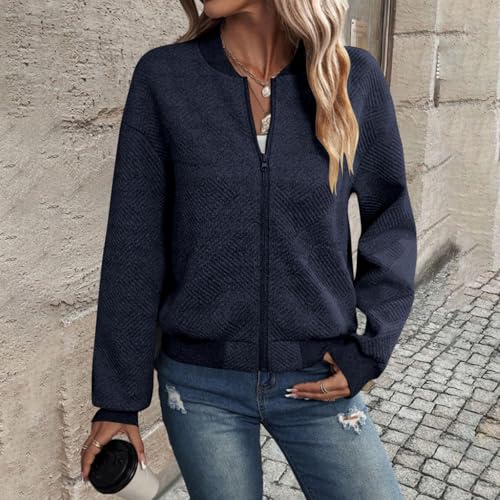 Fleece Jackets for Women Lightweight Full Zip Bomber Jacket Soft Long Sleeve Zip Up Hoodies Crew Neck Sweatshirt4
