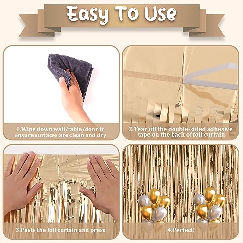 Image of Voircoloria 2 Pack Champagne Foil Fringe Backdrop Curtains, Tinsel Streamers Birthday Party Decorations, Fringe Backdrop for Graduation, Baby Shower, Gender Reveal, Disco Party