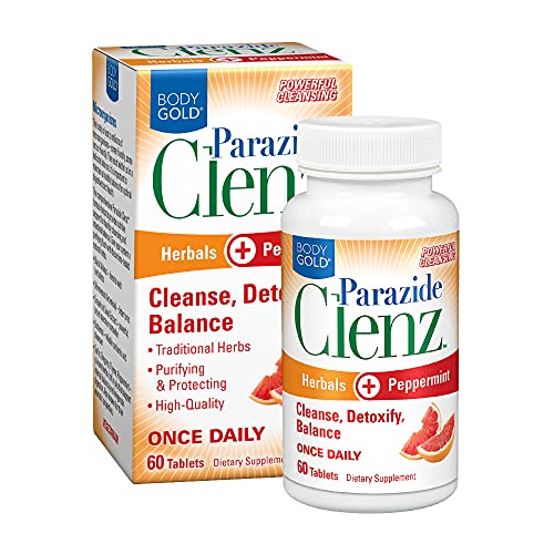 Body Gold Parazide Clenz Herbals & Peppermint | Intestinal Cleanse & Detox with Black Walnut & More | 30 Servings 60 Tablets