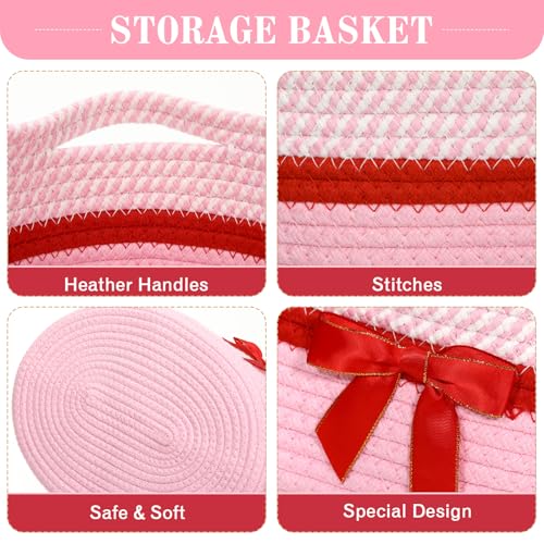 Image of Colingmill 1 Set Woven Basket for Gift Empty with Cellophane Wrap Set 14 x 10 x 5.5 Inch, Medium Decorative Gift Basket Empty to Fill, Cotton Rope Storage Box Decor (Pink Red)