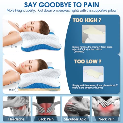 Memory Foam Pillows, Cervical Pillow for Neck and Shoulder Pain Relief, Ergonomic Contour Bed Pillow, Soft for Side Sleep Stomach Sleeping and Back Sleeper