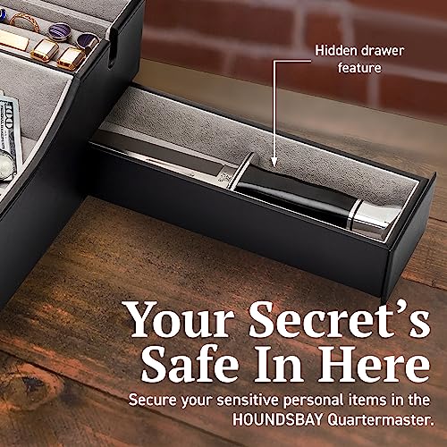 Mens Valet Box Organizer, Large Leather Valet Tray for Men, Mens Valet Tray Organizer with Charging Station, Mens Jewelry Box Organizer for EDC Valet Mens Accessories, Nightstand Bedside Dresser Top