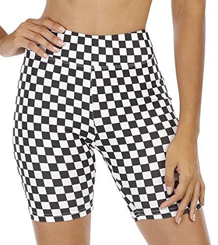 WSPLYSPJY High Waist Biker Yoga Shorts for Women's Checkered Shorts Athletic Shorts M