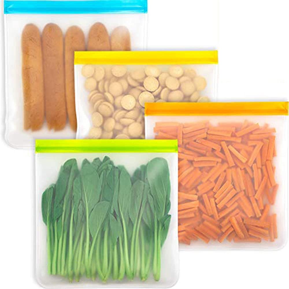 DELFINOReusable Freezer Bags 4 Packs 1 Reusable Bags, Extra Thick Gallon Storage Bags for Marinate Meats, Cereal, Sandwich, Snack, Travel Items, Meal Prep, Home Organization