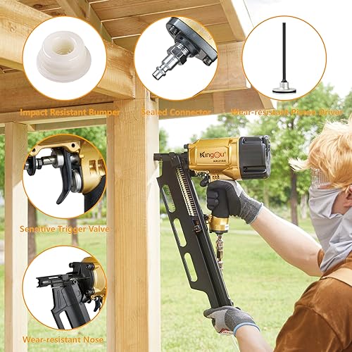 Image of KingOu NR2183 21 Degree Aluminum Magazine, Pneumatic Framing nail gun | 2-Inch up to 3-1 /4-Inch Plastic Collated Full Head Framing Nails, Framing, Wooden House Building, Fencing