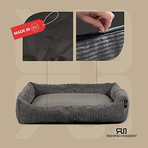Rohrschneider Hundebett waschbar für kleine und mittelgroße Hunde mit Hundekissen Cord grau (ca. 70x50 cm) inkl. Gassibeutel