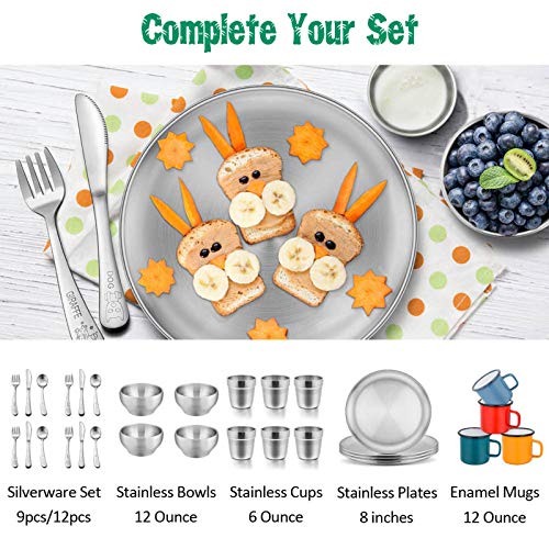 Kids Forks, E-far Stainless Steel Toddler Baby Fork Set, Non-Toxic & Cute Animals Pattern, Matte Polished & Dishwasher Safe - 6 Pack - Thumbnail 5
