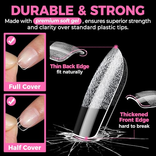Image of UNA GELLA Extra Short Square Oval Nail Tips 216pcs Pre-shaped Half Matte Square Round Gel Nail Tips Full Cover Squoval Clear Acrylic Fake Nails for Press on Nail Extensions Home DIY Salon 12 Sizes