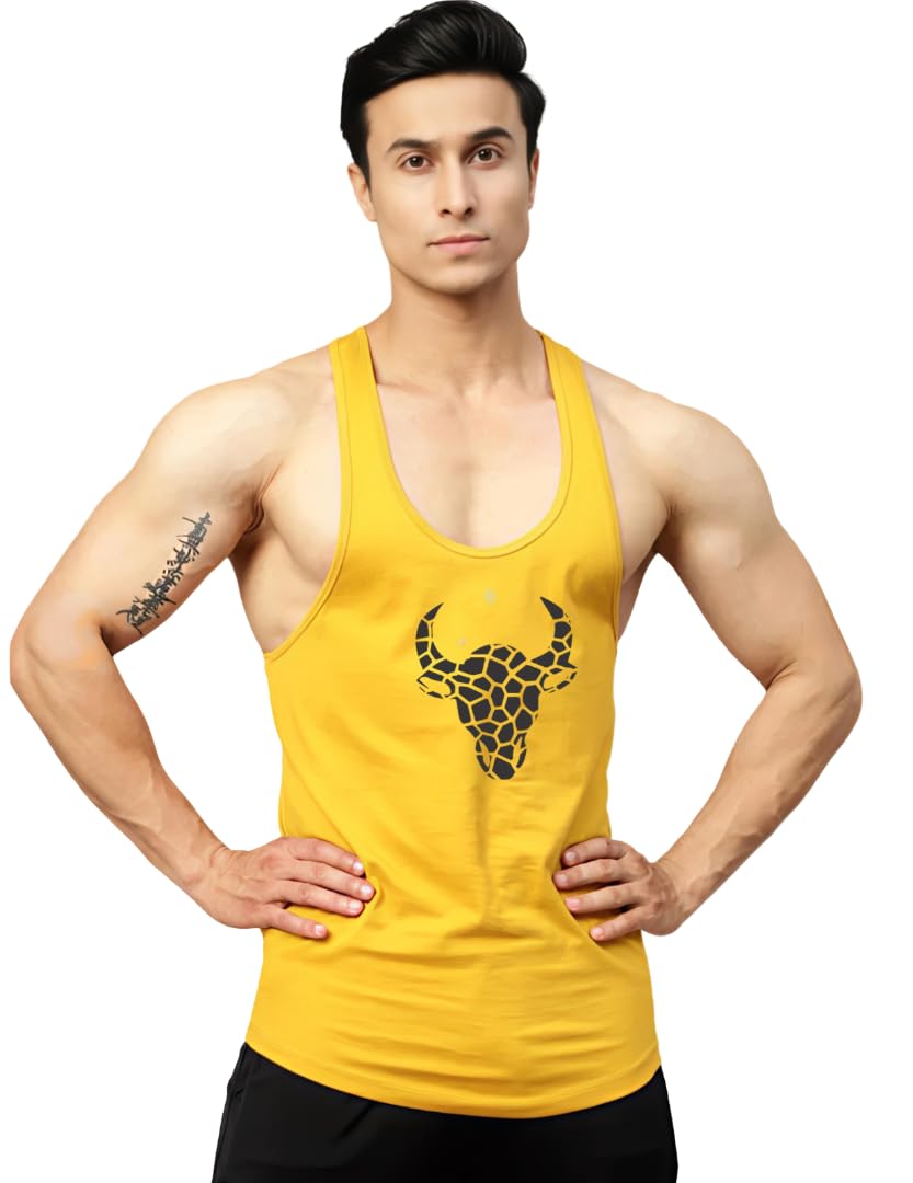 furrr Men's Sleeveless Workout Tank Top, Black Gym Stringer Vest with Bull Print-picture-15