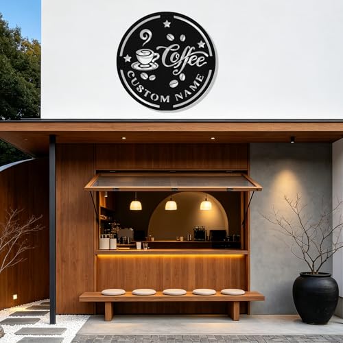 Image of Personalized Coffee Metal Sign, Custom Coffee Bar Signs, Custom Name Signs for Cafe Station, Coffee Wall Art Decor for Kitchen, Cafe Shop Decor, Cafe Lover Gift