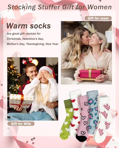 Image of Ginmewrae Fuzzy Socks for Women, Mothers Day Gifts Cozy Warm Fluffy Socks Thick Slipper Socks Birthday Valentine's Day Gifts