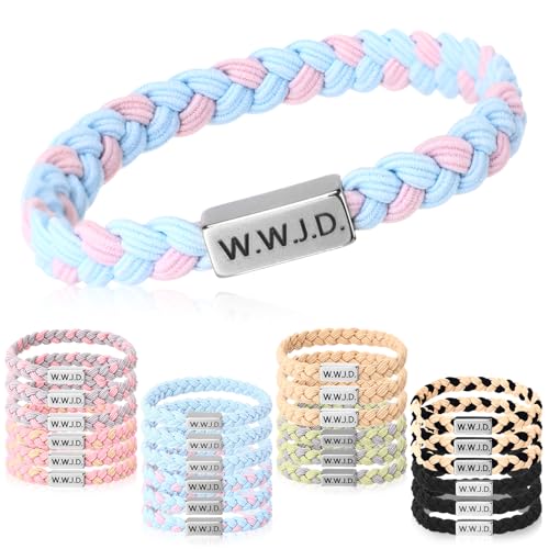 24 Pcs WWJD Bracelets Bulk What Would Jesus Do Weave Rope Christian Wristbands Adjustable Braided Religious Bracelet for Men Women Christmas Church Gifts - Main Image