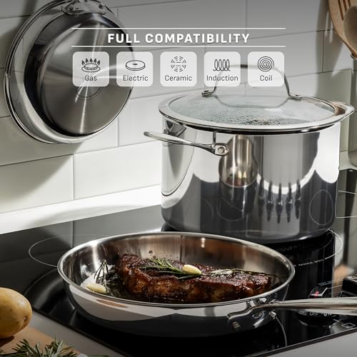 Image of T-Fal Pro Tri-Ply Stainless Steel Cookware Set, 3-Piece Induction Cookware, Oven Safe 500F, Fast & Even Heat, Professional Quality, Durable Pots and Pans Set, Fry Pan, Silver