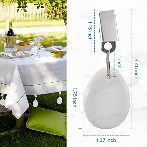 Akamino 10 Pieces Tablecloth Weights, Teardrop Shape Table Cover Weights with Metal Clip, Stone Table Weights Hangers for Outdoor Picnic Family Dinner (White) - Thumbnail 2