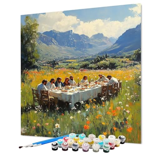 Malen Nach Zahlen Erwachsene Das Letzte Abendmahl, Malen Nach Zahlen Landschaft, DIY Basteln Erwachsene Handgemalt Ölgemälde Set mit Pinsel und Acrylfarbe, Geschenk für Frauen 60 x 80 cm (Model-0095)