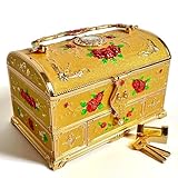 KiteStar Portagioie retrò vintage rettangolare in metallo per collane, anelli e orecchini, custodia per donne e ragazze (giallo chiaro stellare dorato, serratura XL)
