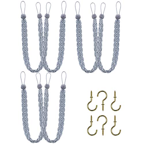 Home Queen Hand Braided Curtain Tie Back, Buckle Holdback Drapery Curtain Tiebacks, 6