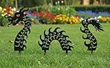 Elenon Dragon Garden Metal Stakes Set of 3, Inspirational Wall Decor Sculpture Hanging for Indoor Outdoor Yard Garden, Silhouette Statue for Patio Yard Walkway Art Decor