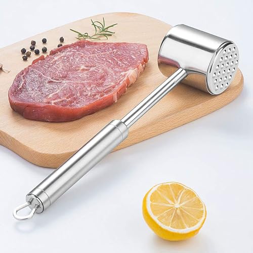 Uxreoib Ablandador de Carne en Acero Inoxidable 304 Mazo/Martillo de Cocina Profesional para ablandar y aplanar Carnes (filetes, Res, Cerdo Pollo)