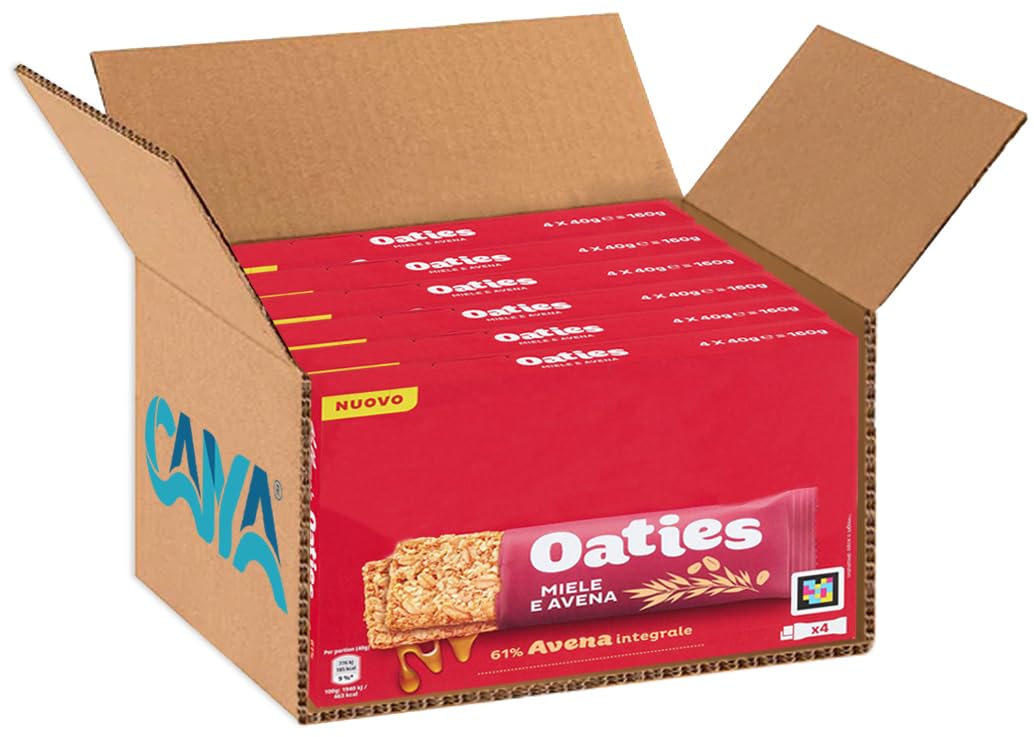 Barrette Croccanti Oaties di Avena Integrale con Miele, Confezione Rossa, 160g [BOX con 6 Confezioni]