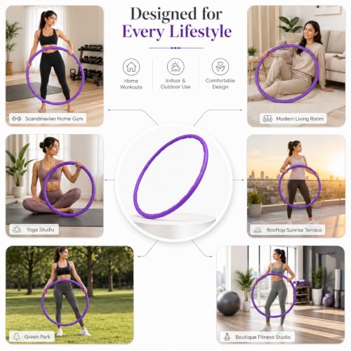 Image of SIGNAMIO Collapsible Hula Hoop for Weight Loss and Fitness - Inter-Lockable Pieces, Exercise Ring for Kids and Adults, Unisex Hula Hoop for Women and Men, Perfect for Gymnastics and Fun - Purple