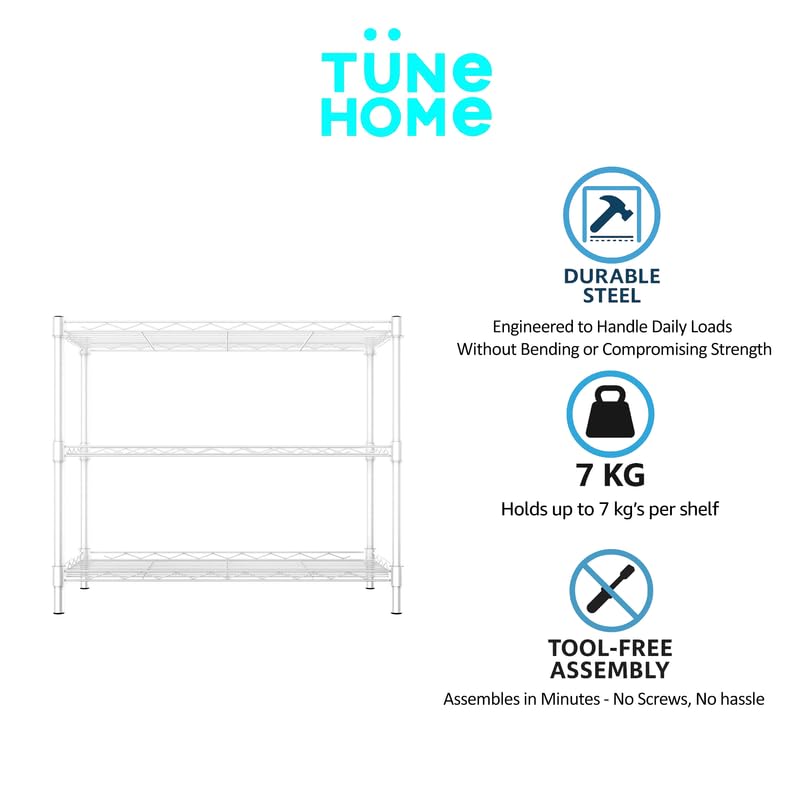 Image of 3-Shelves Counter Top Heavy Duty Steel Storage Rack | Multipurpose Shelving Unit for Kitchen, Home & Utility