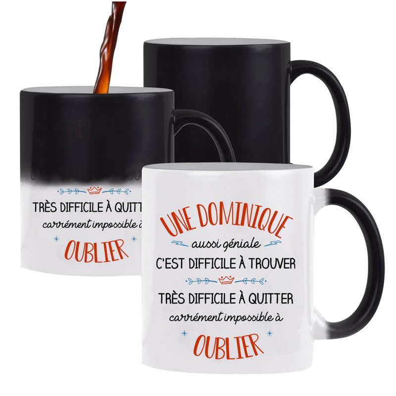 Planetee Tasse Magique Dominique | Mug qui change couleur avec la chaleur | Idée Cadeau Prénom Surnom Nom de Famille Humour Collègue Travail Anniversaire Noël