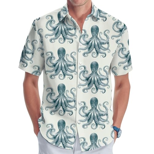 Camisa de manga corta con botones para hombre, camisa hawaiana para hombre, regalos de cumpleaños para papá, Pulpo, L