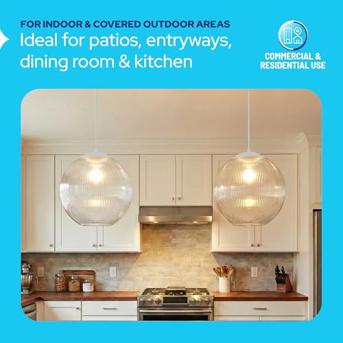 Image of KASTLITE 12 inch Acrylic Globe Pendant Light Fixture, 8W 3000K Filament LED Bulb, Ceiling Mount - Kitchen Pendant Lighting Over Island, Hanging Dining Light, Living Room Lamp - Prismatic, White Base