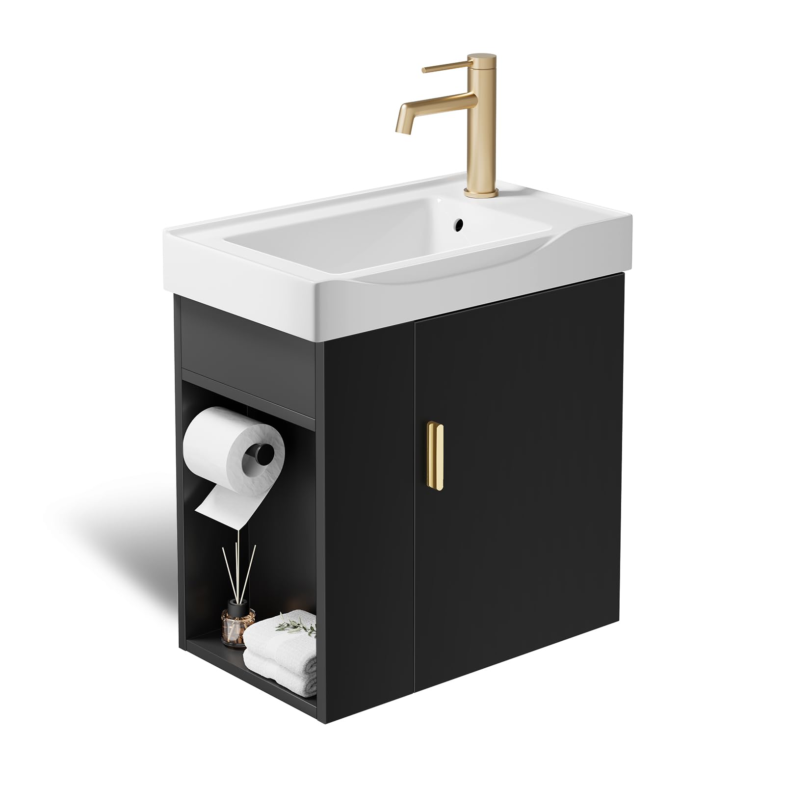 Phiestina Pre Assembled 20 Inch Black Floating Bathroom Vanity