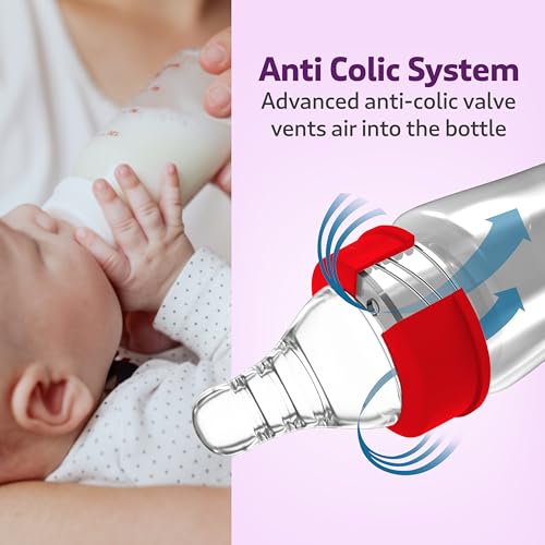 Image of LuvLap Anti-Colic Wide Neck Natura Flo Baby Plastic Feeding Bottle, 250Ml (Pack of 6), New Born /Infants /Toddler Upto 3 Years, Stars, BPA Free