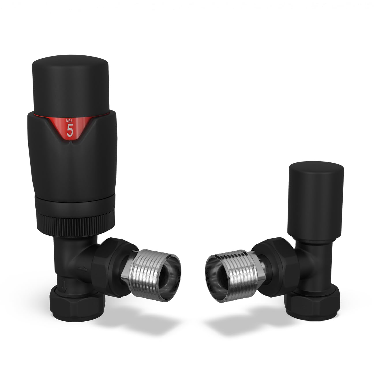 Uk Radiators 1/2Bsp 15mm Angled Black Modern Thermostatic Radiator Valve & Lockshield Stirling Bold from B&Q