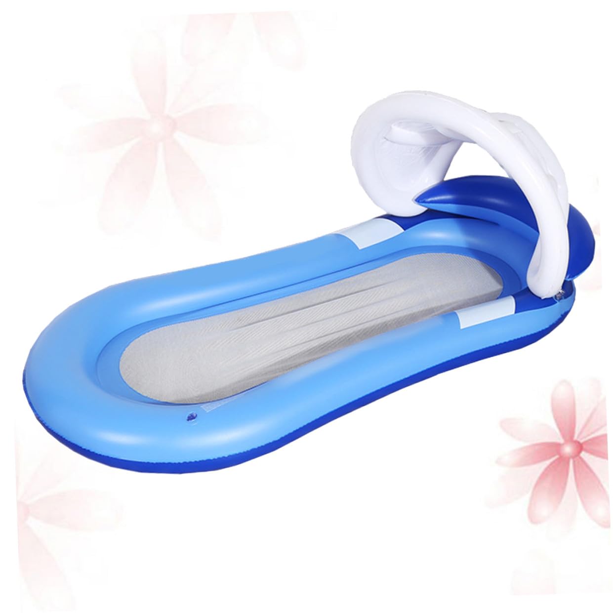 BESPORTBLE Cama Flotante Inflable y Hamaca de Agua para Adultos, Tamaño Mediano, con Toldo Desmontable, Respaldo y Malla de Nailon, para Piscina, Playa y Lago, Flotador Reclinable Azul