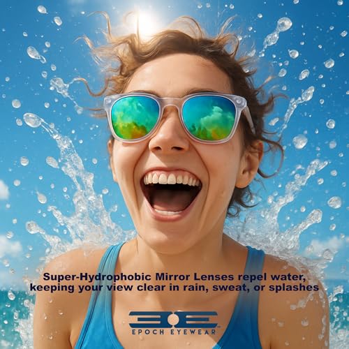 Image of Epoch Eyewear LXE Polarized Sunglasses 2 Pair Clear Frame with Green Mirror Lens & Grey Frame with Purple Mirror Lens