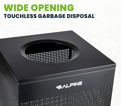 Image of Alpine Black Commercial Trash Can - Large Perforated 40 Gallon Trash Can Open Top, Heavy Duty Garbage Can for Indoor & Outdoor in Office, Commercial Bathroom, Hotel, Lobby, and Businesses