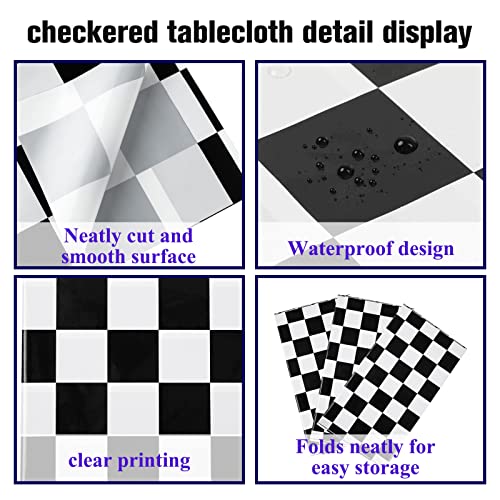 Image of Kesfey 8 Packs Black and White Checkered Tablecovers 54 x 108 Inches Disposable Party Picnic Table Cloth Splashproof Plastic Checkered Tablecovers for Camping Decoration Party Favors