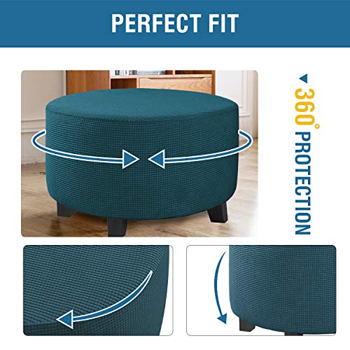 Image of H.VERSAILTEX Ottoman Cover Stretch Ottoman Slipcover Round Ottoman Storage Cover Folding Stool Covers Furniture Protector Cover for Footrest Ottoman Fit Dia 30 inch - 41 inch, Deep Teal