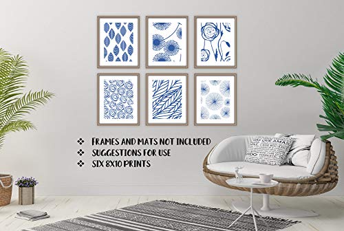 Miniatura 4 de Mid Century Modern Wall Art Prints - Botanical Abstract Pattern Wall Decor - (Set of 6) - 8x10 - Unframed (Blue)