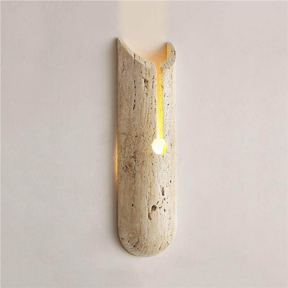 LYOUAE 13.7in Natural Stone Wall Sconce Natural Yellow Travertine Cave Stone Wall Light 3000K Warm Light LED Indoor Wall Mounted Lamp for Bedroom Living Room Hallway