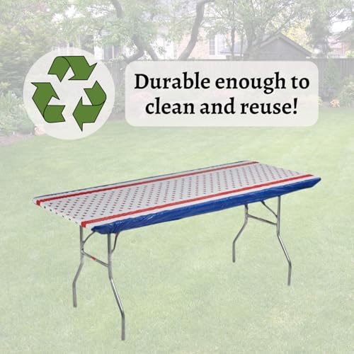 Image of Kwik-Covers 6' Rectangle Plastic Table Covers 30 inch x 72 inch, Bundle of 5 (Patriotic)