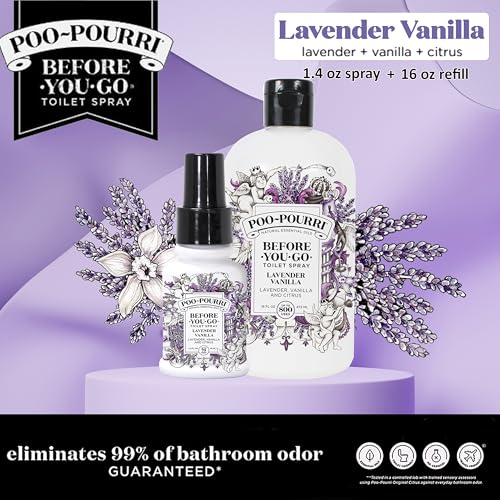 Image of Poo-Pourri Lavender Vanilla 16-Ounce Refill Bottle,and 1.4-Ounce Lavender Vanilla