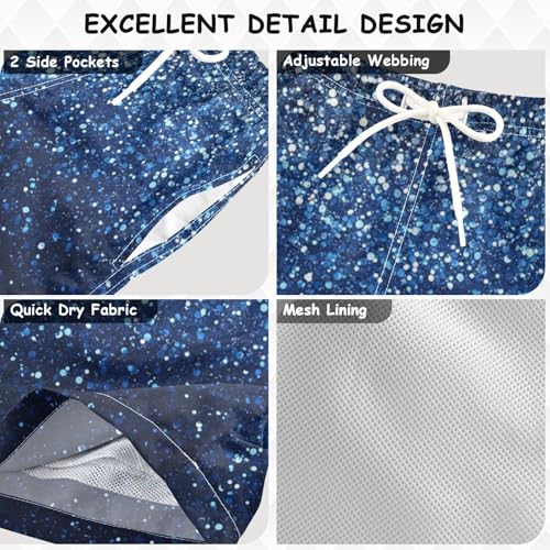 Pigsaly Boys Swim Trunks Royal Blue Gradient Flashing Dark Navy Blue Glitter Boys Board Shorts Swimsuit Swimwear 2T3