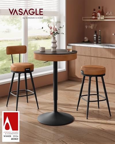 Image of VASAGLE Height Adjustable Bar Table, Round High Pub Table with Storage