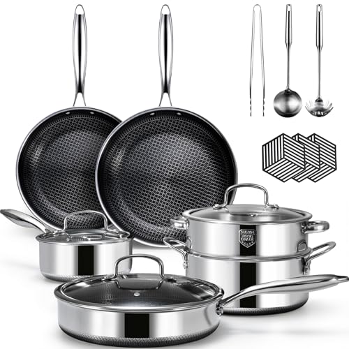 Image of USELUCK Hybrid Nonstick Cookwre Set, frying pan,sauce pan,pot,Dishwasher-Friendly,Compatible All Cooktops.